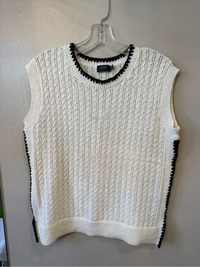 Yest The Netherlands Ivory Black Open Knit Sweater Vest Size 10